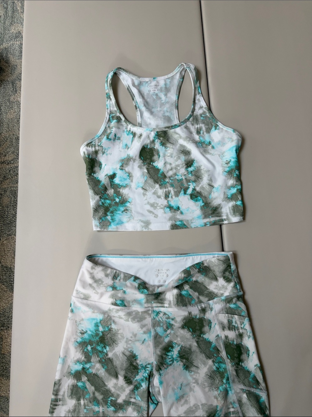 Calvin Klein White, Teal & Olive Tie-Dye Racerback Swim Set